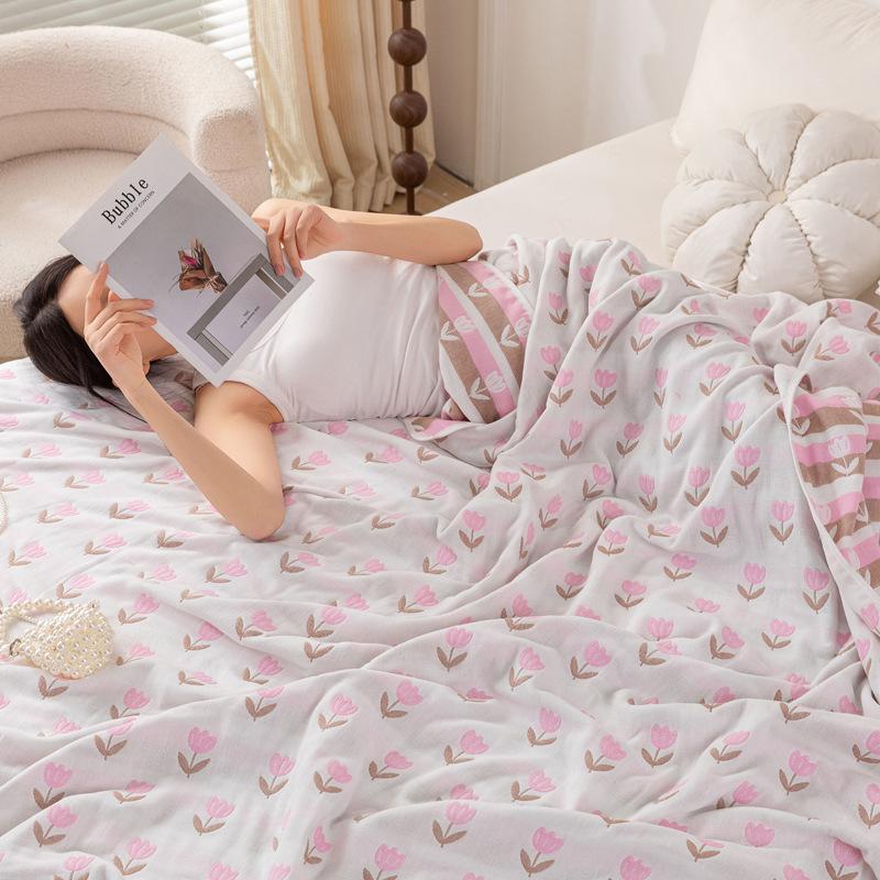 Double-faced Jacquard Gauze Towel Blanket Air Conditioned Room Sweat Absorbing Quick Drying Thin Quilt Double Bed Sheets Soft Breathable Blanket