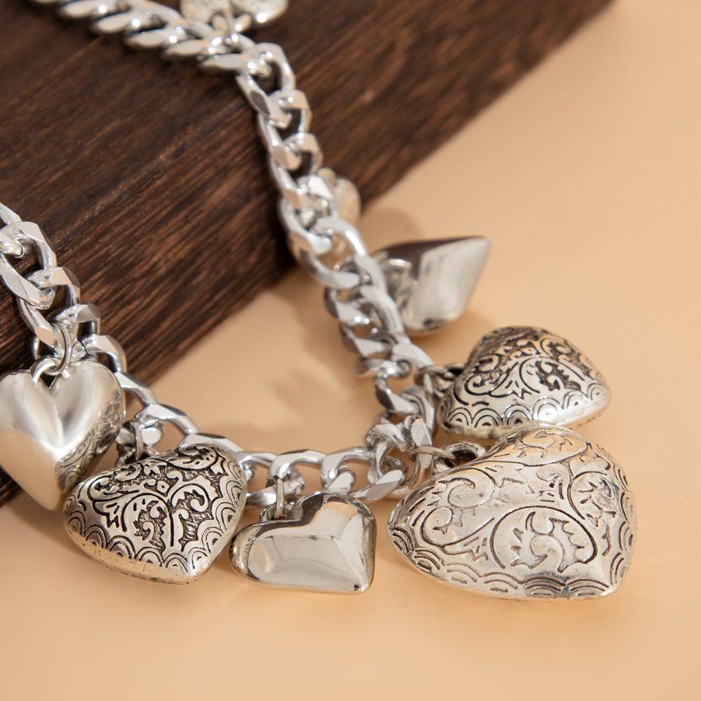Gold Silver Metal Heart Bracelet Elegant Vintage Jewelry Temperament Heart Pendant Necklace  Daily