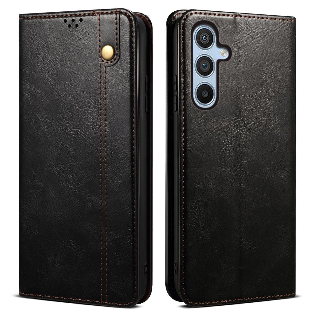 For Samsung Galaxy S24 FE Case Leather Phone Cover Waxy Crazy Horse Texture Magnetic Absorption