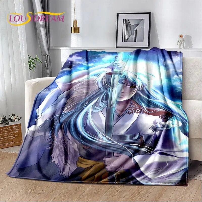 Pătură moale de pluș cu desene animate Inuyasha, pătură de flanel, pătură pentru sufragerie, dormitor, pat, canapea, husă de picnic Bettdecke