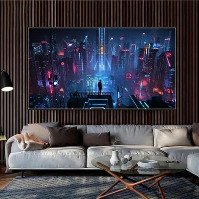 Cyberpunk Style Poster Sci-Fi Canvas Art Print Painting Neon Lights Night City Street Scenery Poster Prints Room Bedroom Decor