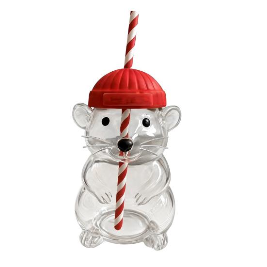 

Christmas Glass Straw Tumbler Cute Holiday Themed Sippy Cup for Coffee Beer Wine Cocktails Reusable Drinking Glass with Straw B