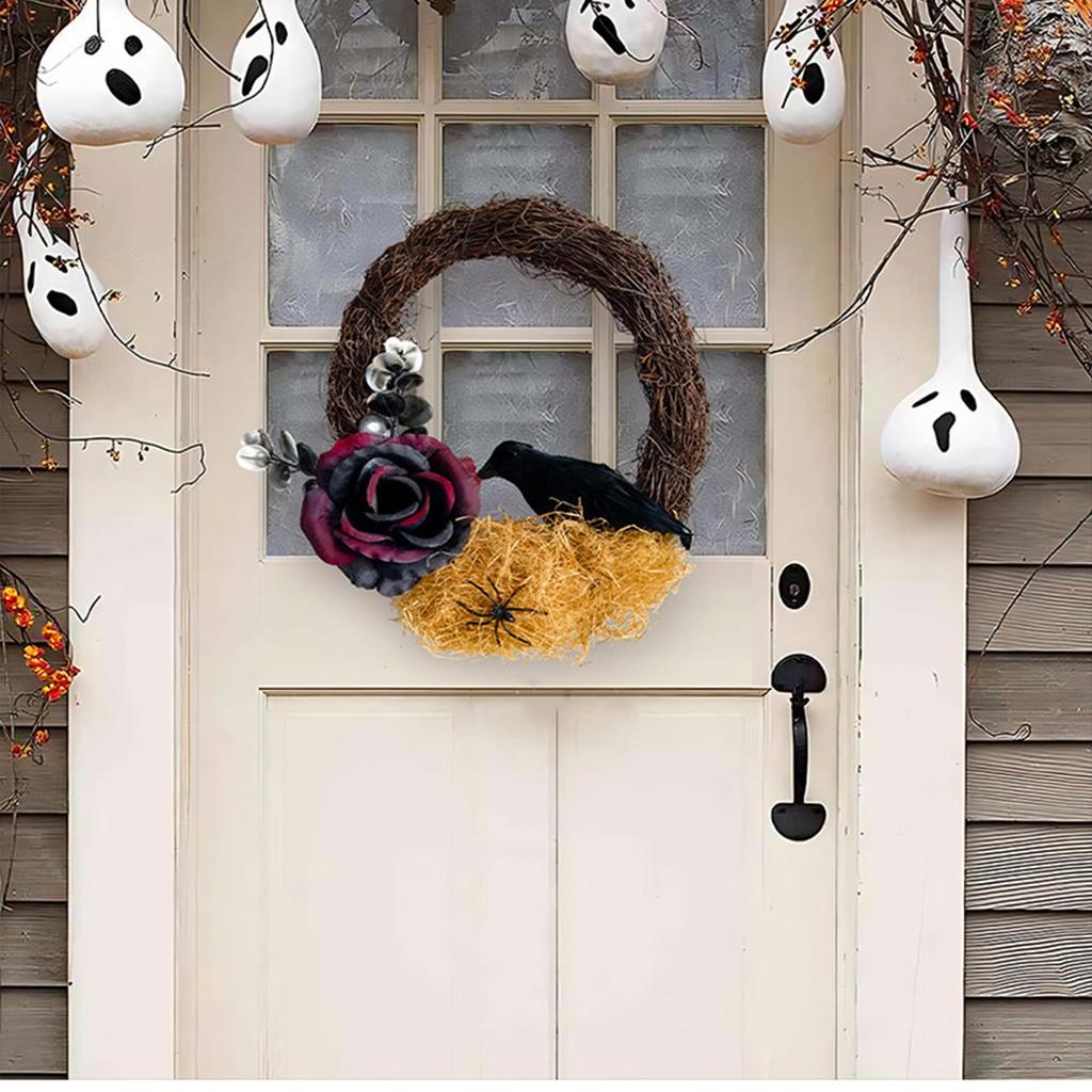 Halloween Dead Branch Rose Wreath For Front Door Crow Wreath Gothic Garland Creepy Porch Window Indoor Outdoor Halloween Decor
