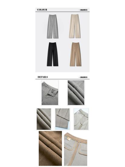 Stylish Wide-Leg Winter Blend Mulberry Silk & Wool Women's Casual Trousers with Center Crease