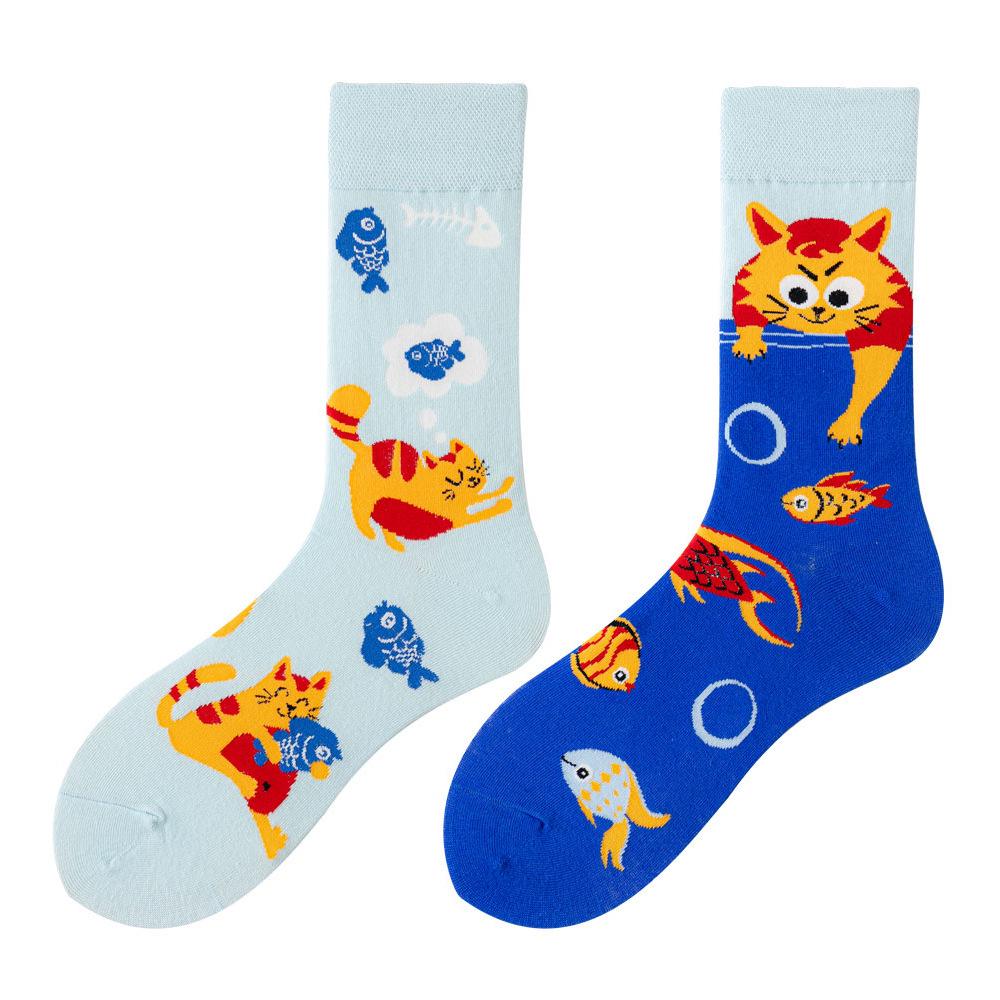 SMLSOX Summer Asymmetrical Mandarin Duck Couple Mid-Calf Colorful Christmas Cotton Fashion Socks