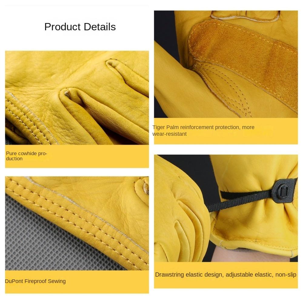 1 Pair Yellow Welding Gloves Heat-Resistant Work Gloves High Quality Cowhide Gloves  Workplace