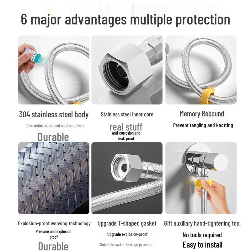 MEJUE Stainless Steel Universal Water Supply Hose
