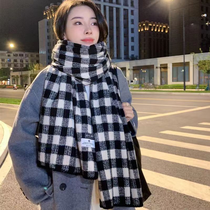 Plaid scarf women's winter high-end sense autumn and winter Korean version of the new imitation cashmere shawl thickened warm knitted scarf men