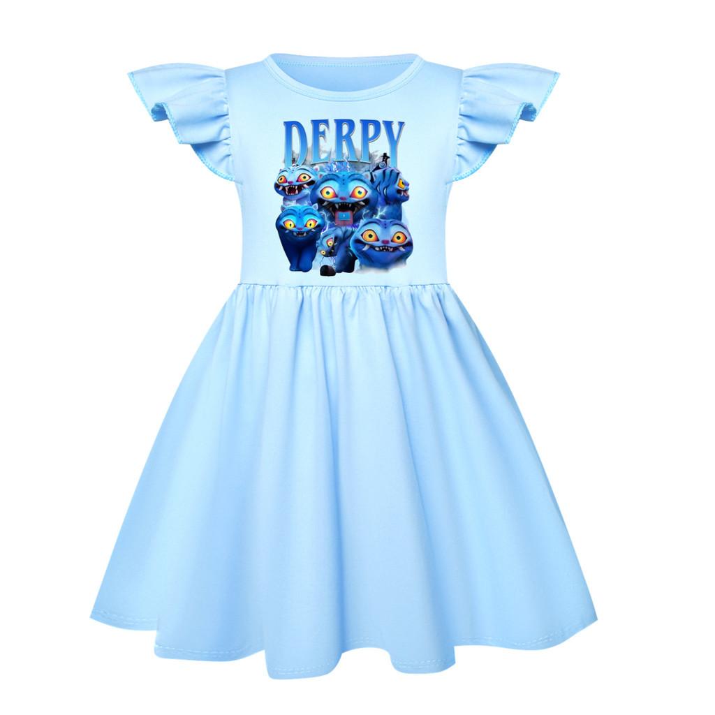 

4874 Kids Girls Derpy Mira Zoey Rumi Printed Ruffle Short Sleeves Casual Dress 150cm