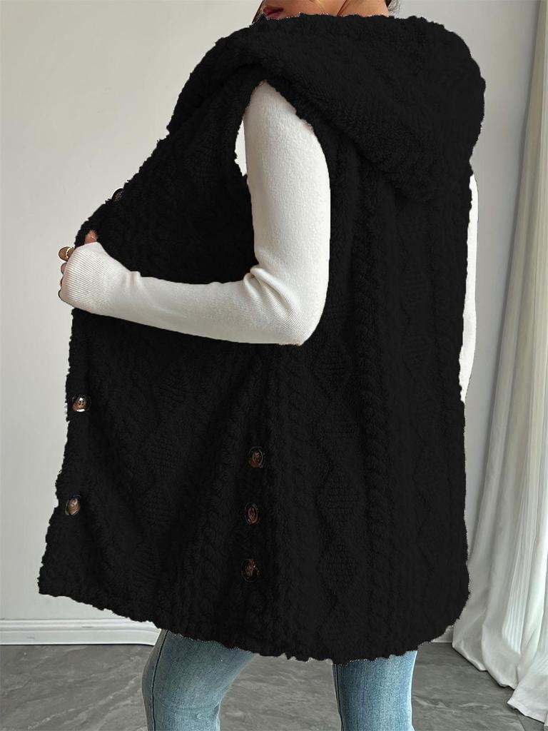 Double-Sided Plush Hooded Cardigan Vest - Women's Autumn/Winter Fashion