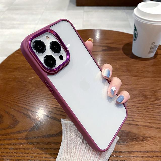 Purple Plating Lens Frame Transparent Phone Case For Iphone 14 Pro Max 11 12 13 Pro Max Camera Protection Clear Shockproof Cover