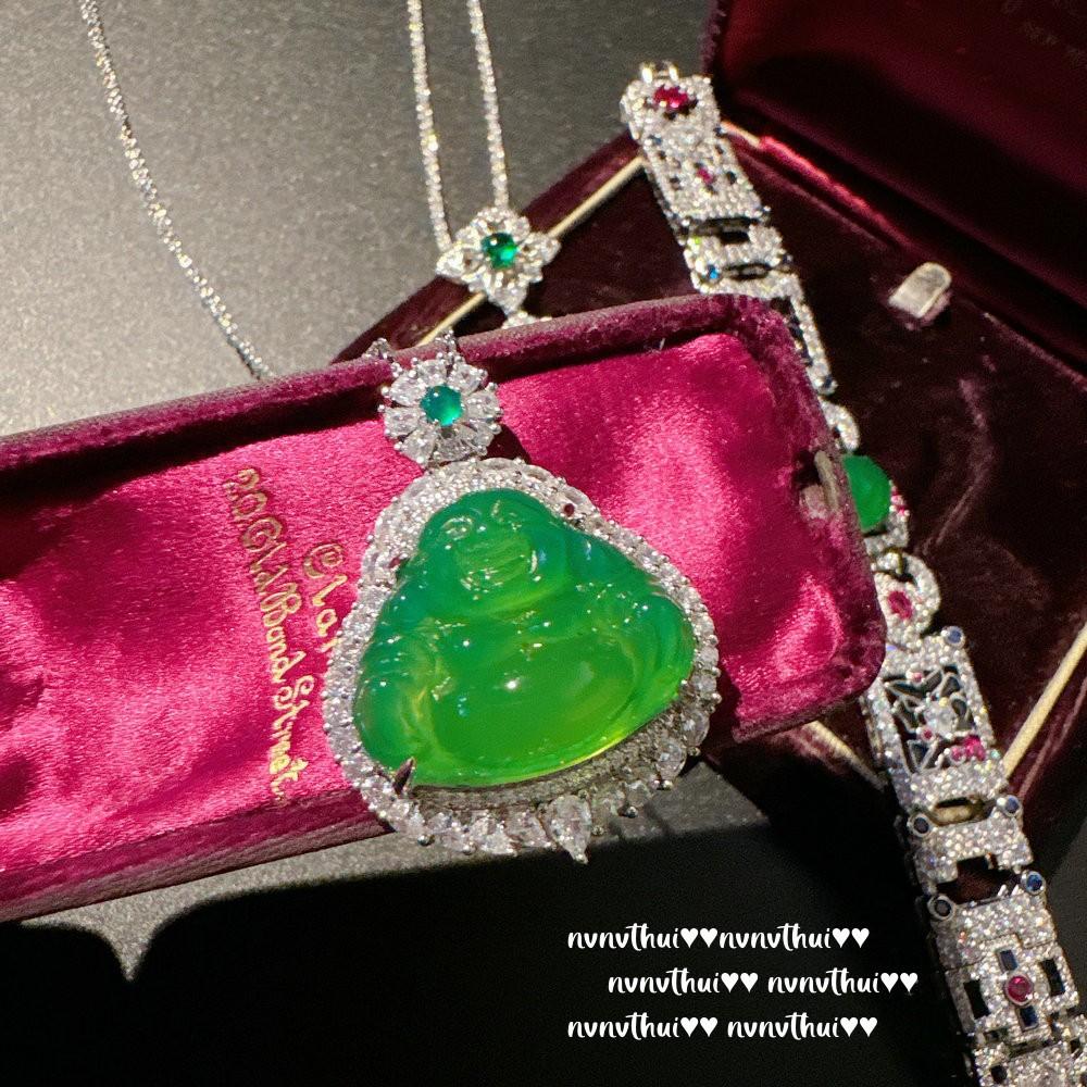 Brazilian Chalcedony Buddha Male Petal Gemstone Necklace, New Chinese Style, Silk Chisel Chalcedony Green Chalcedony Zircon Bracelet Set