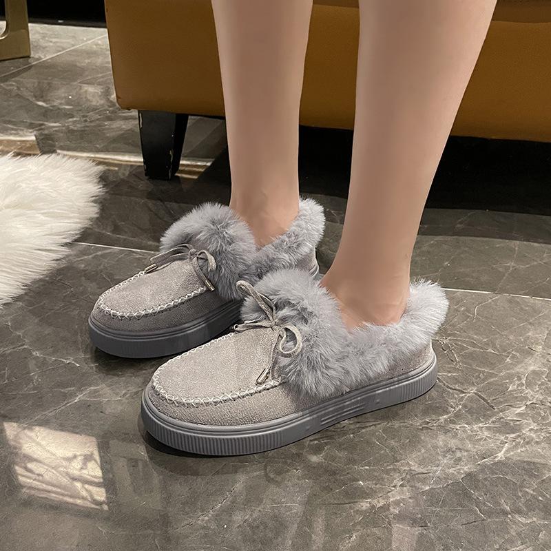 Women's cotton shoes 23 winter European and American bow warm shoes flat-soled fluffy shoes versatile women's shoes
