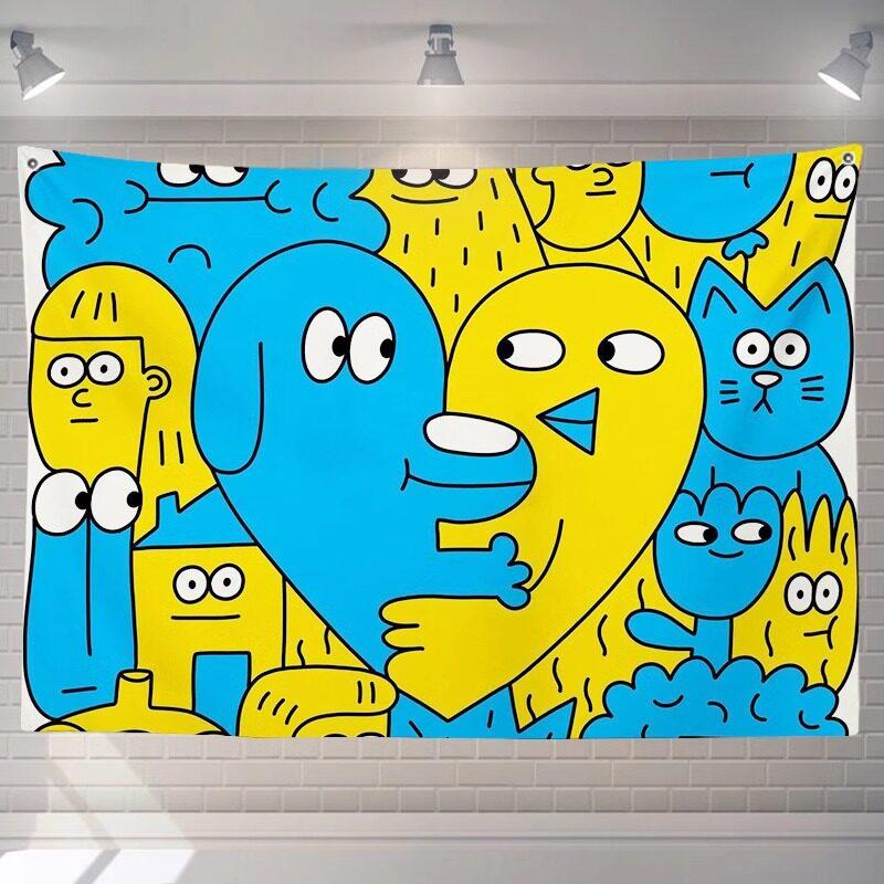 Nordic Style Cute Monster Cartoon Wall Tapestry for Kids Room Student Dorm Bedroom Living Room Bedside Decor
