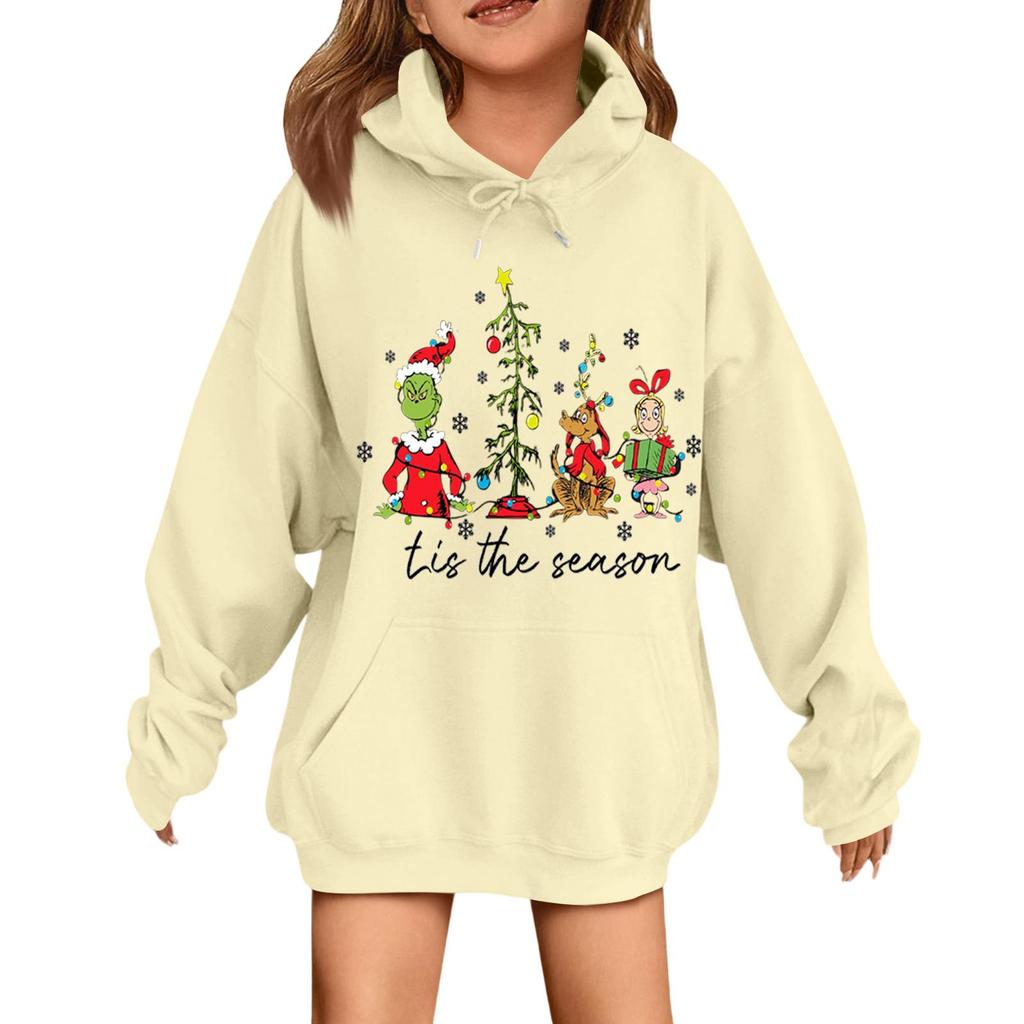 Children's Fashionable Casual Long-sleeved Loose Christmas Print Pullover Hooded Sweatshirt