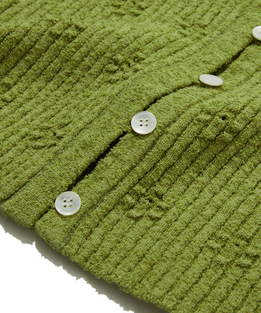 PENFIELD Round Neck Boucle Ribbed Flower Accent Short Sleeve Cardigan Green_Fs2Nj05F