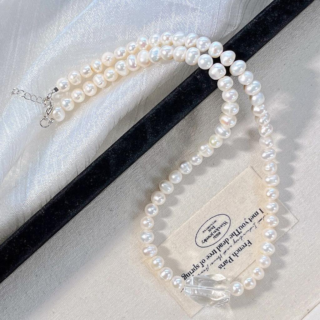Collier Chaîne de Clavicule Design Perle d'Eau Douce Blanche Cristal de Haute Qualité