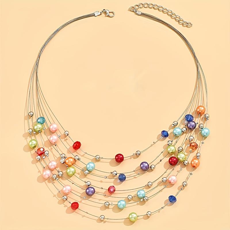 [Multi-Layer Shimmering Imitation Pearl Necklace] Vibrant Bohemian Multilayer Necklace - Shimmering Imitation Pearls - Artisan-Crafted, Authentic Char