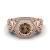 Anel de Casamento Feminino Geométrico Hexagonal de Prata Esterlina 925 Rose Vermeil com Quartzo Fumê Redondo de 6MM
