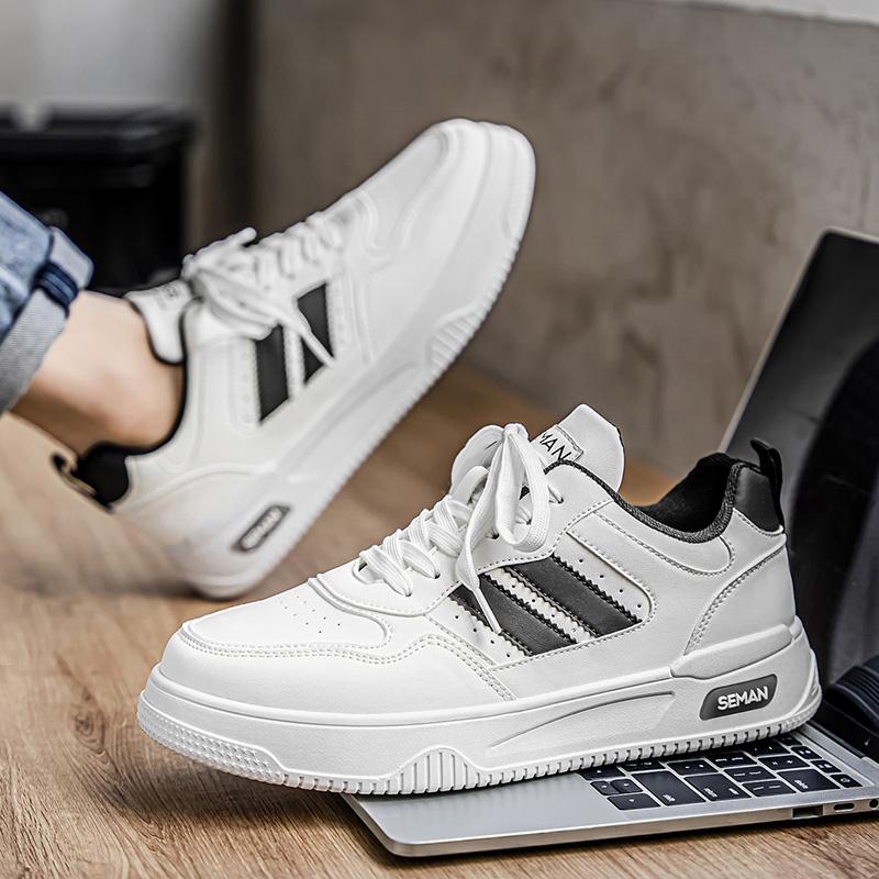 Leather Sneakers Men Trend Casual Skateboard Shoes Thick Soles Platform Factory Direct Sales