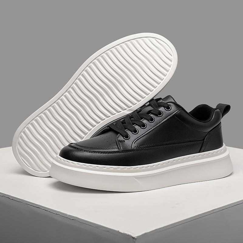 Autumn New Cow Leather Sneakers for Men Solid Color Fashion Causal White Board Shoes Male High Quality Lace Designer Shoes Man