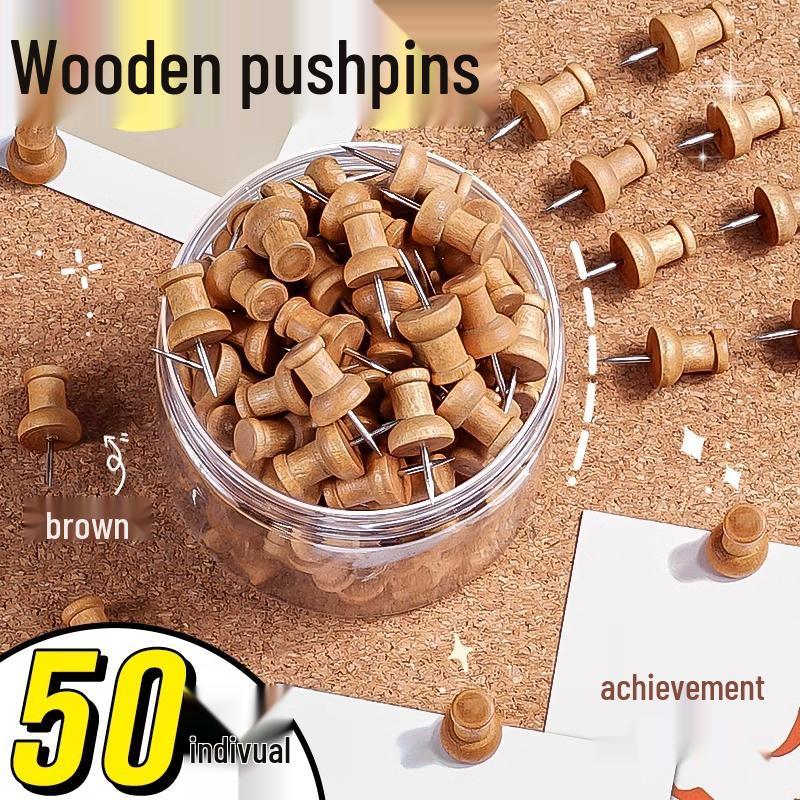 Wooden Push Pins for Felt Wall Cork Boards and Kindergarten Message Boards