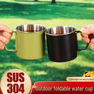 Tazza da campeggio pieghevole portatile in acciaio inossidabile 304 con manico