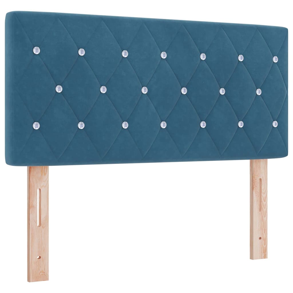 Box Spring Bed with Headboard Dark Blue 200 x 90 cm Velvet