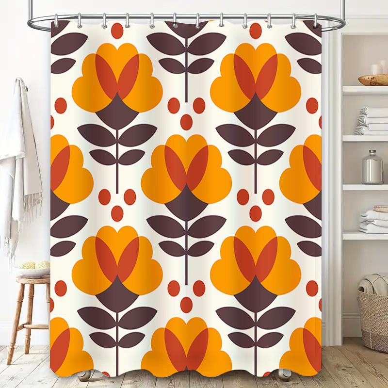Trendy Yellow Brown Flower Shower Curtain Waterproof Fabric Bathroom Decor Modern Retro Design For Bath Room 72 X 84 Inches