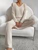 Large Ribbed V-neck Long Sleeve Women's Pant Suit Casual Two-Piece Set - 2025 Autumn/Winter Collection
