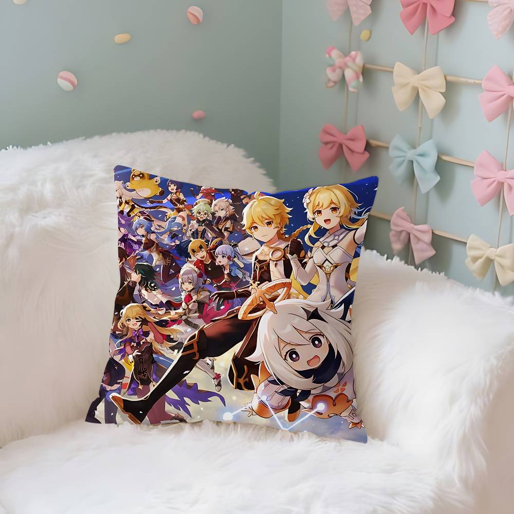 GameGGenshin Case Plush Fabric Soft Pillowcase Double Sided Print Cushion Cover Household Gifts