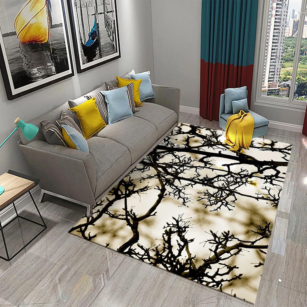 3D Branch Carpet Winter Tree Without Leaves Pattern Carpet Doormat Kitchen Bathroom Anti-Slip Living Room Bedroom Floor Mat Rug