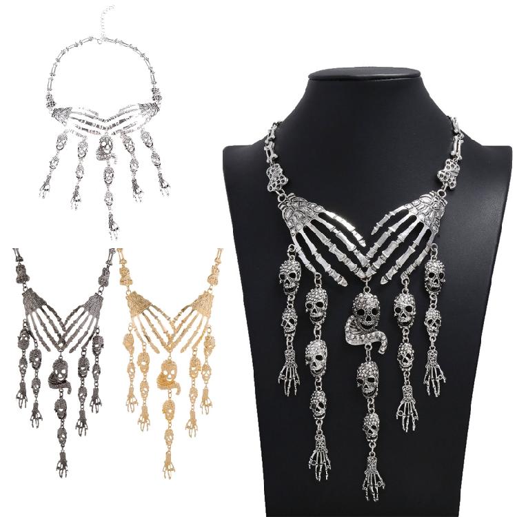 Gothic Multilayer Skull Bone Choker Statement Bib Collar Necklace Jewelry Party