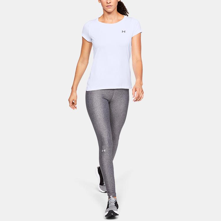 Under Armour Logo Print Round Neck Sports T-Shirt Women Tops White 1328964-100