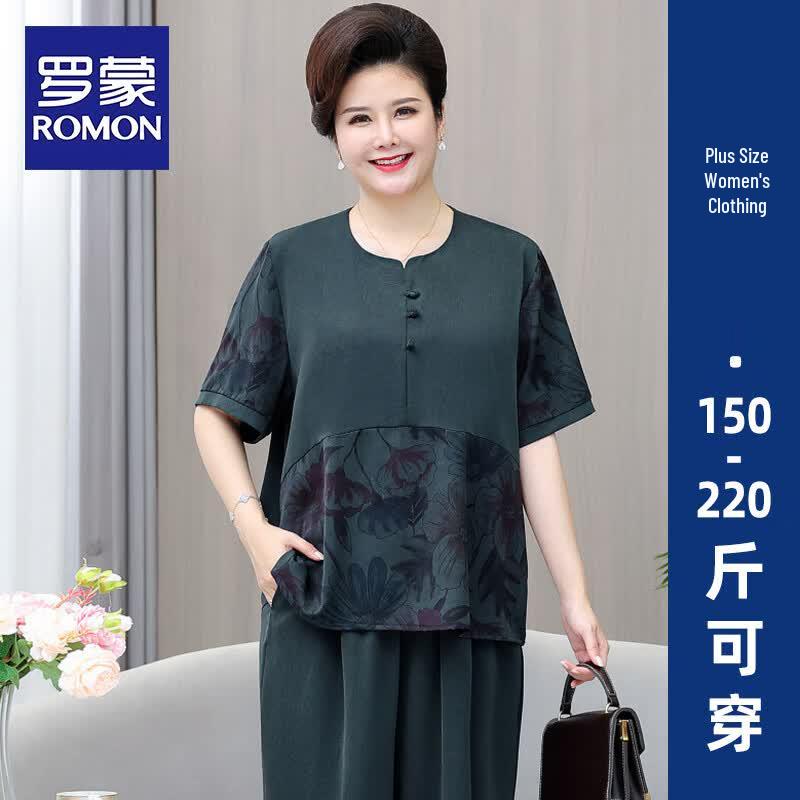 

ROMON Women s Plus Size Summer Short-Sleeve Two-Piece Set 5XL