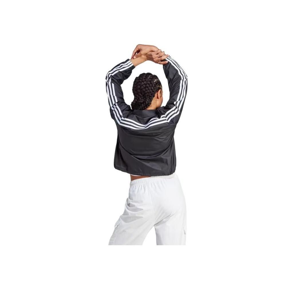 Adidas Women's Loose Fit Recycled Material Windbreaker Jacket Mesh Lined 3-Stripes Black IB4154