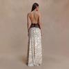 Halter Neck Deep V-Neck Polka Dot Maxi Dress with Lace Detailing