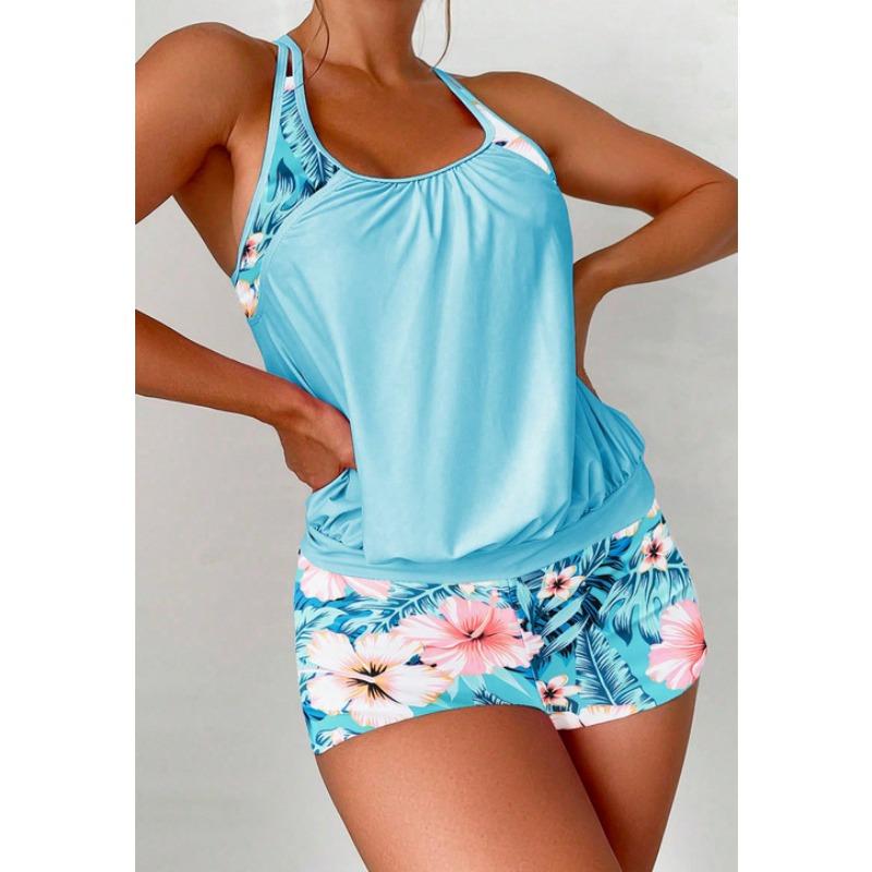 Costume da bagno da donna diviso che copre la pancia e snellisce, costume da bagno a tankini stampato conservativo, costume da bagno da donna