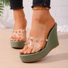 Fashion Platform Wedge Slippers Women's Summer 2026 Outward Wear Sexy Super High Heel Cool Drag Transparent One-line Slippers