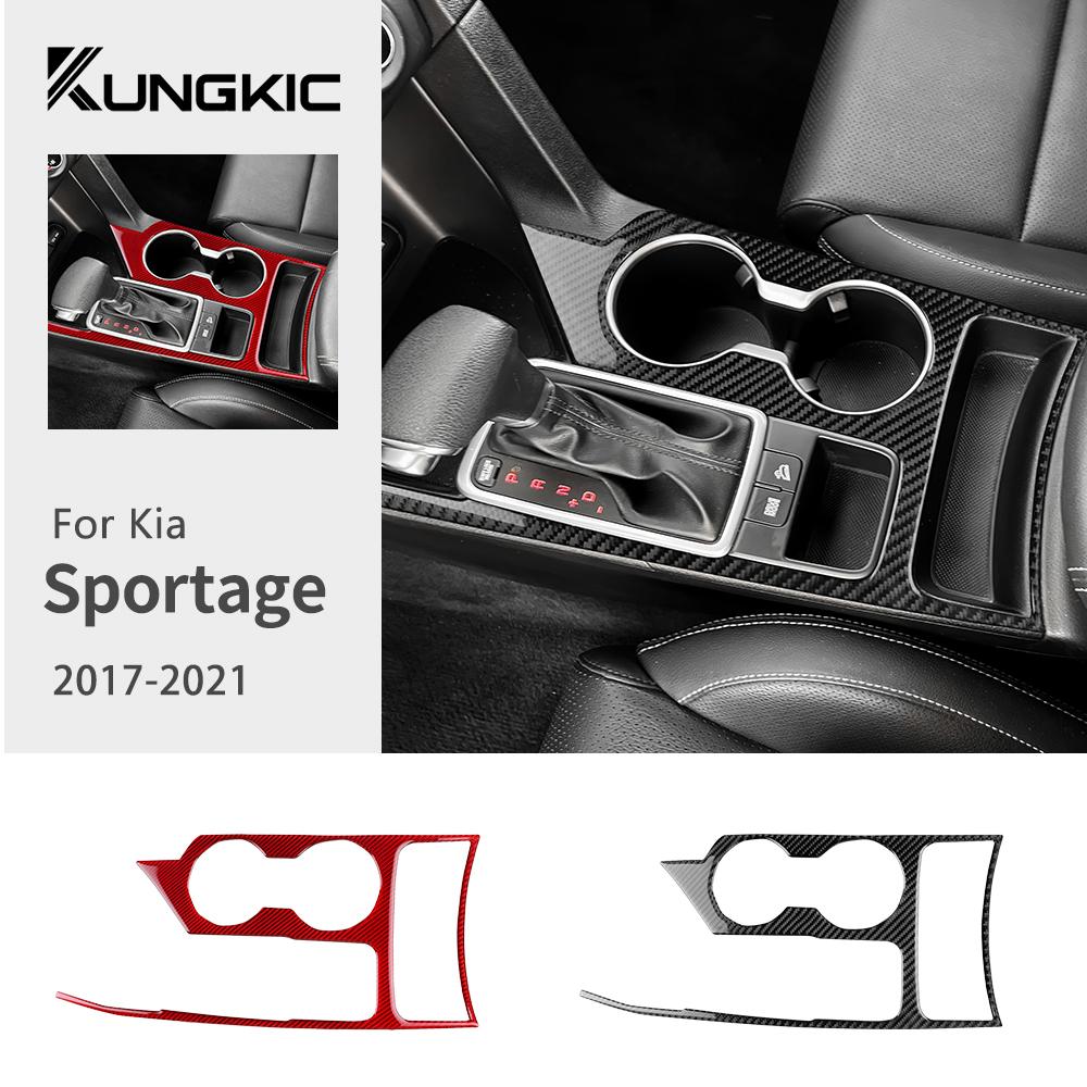 Real Soft Carbon Fiber Sticker For Kia Sportage 2017 2018 2019 2020 2021 LHD Car Gear Shift Water Cup Panel Interior Trim