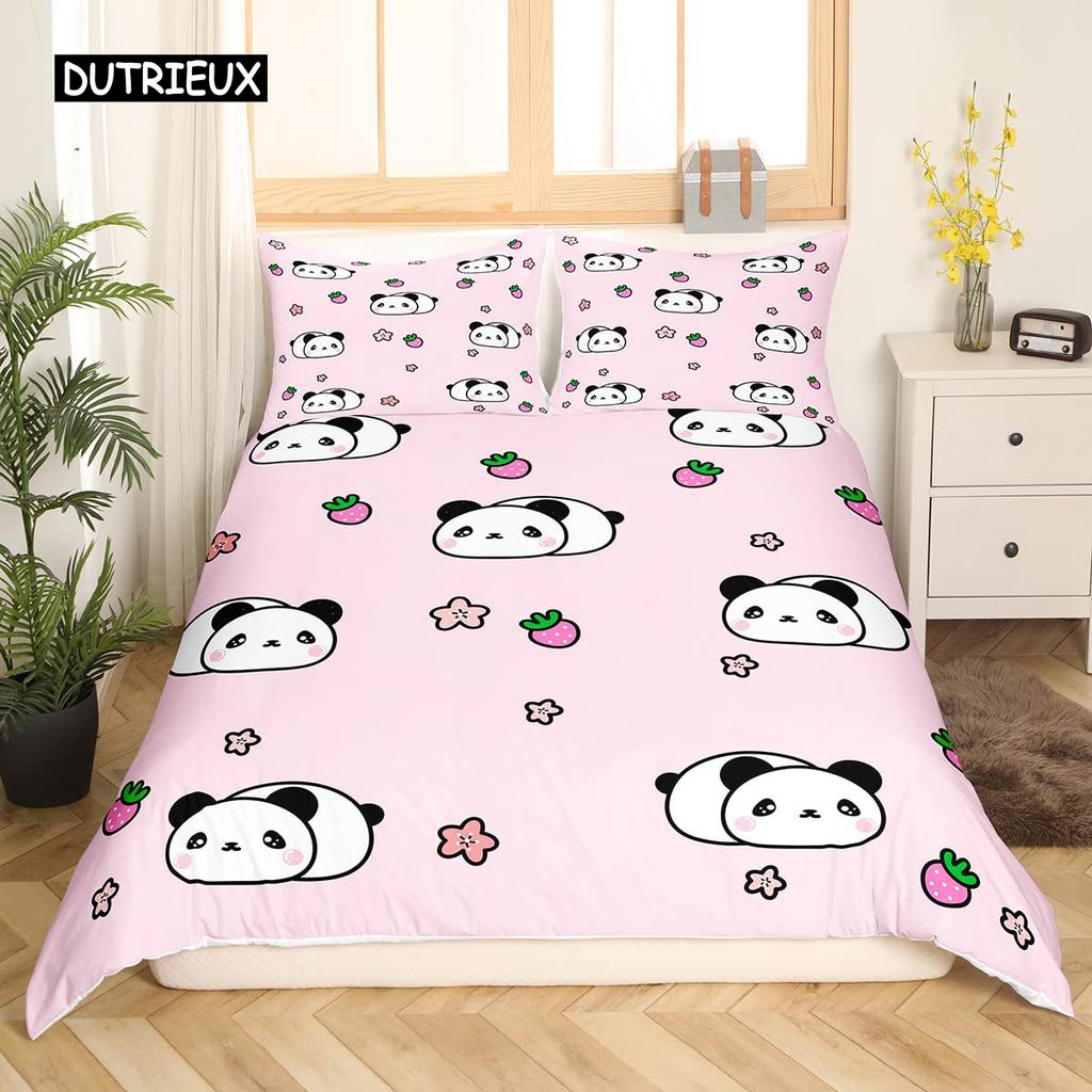 Panda König Komplettes Bettwäscheset Kinder Romantisches Bettwäscheset Cartoon Tier Bettbezug Fahrrad Ballon Libelle Polyester Bettdeckenbezug