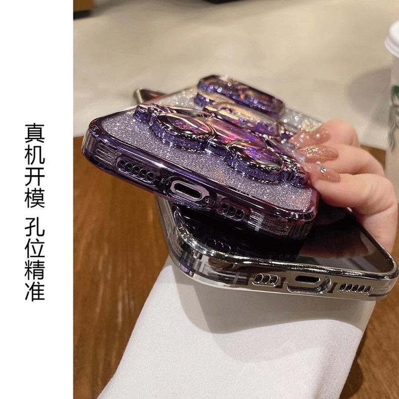 Applicable iPhone17PROMAX mobile phone case electroplating three-dimensional quicksand violent bear Apple 16 gradual change glitter all-inclusive