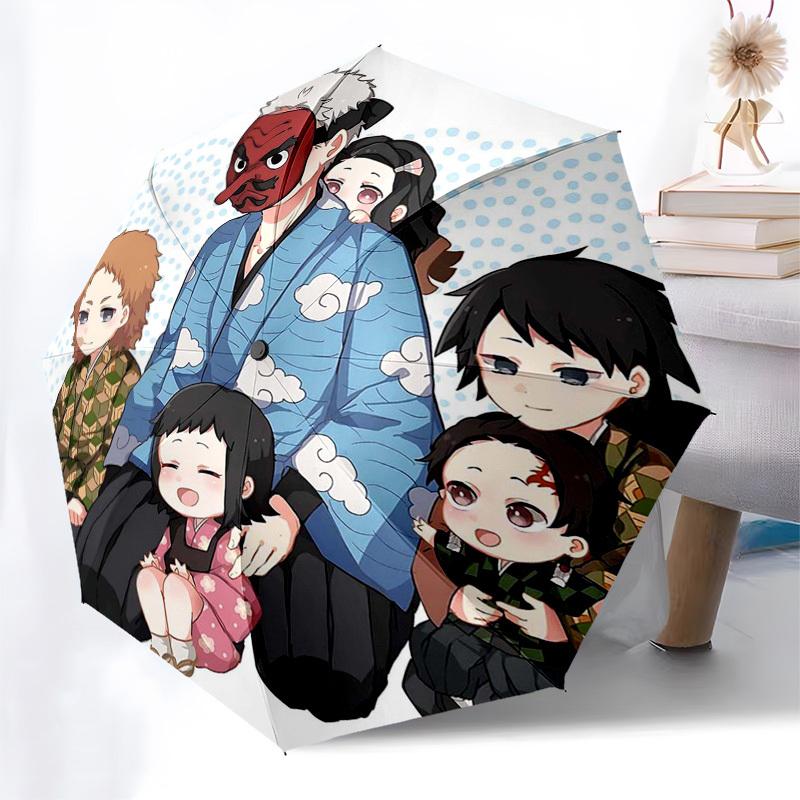 1pc Japanese Mask Family Design Outdoor Umbrella - Automatic Opening/Closing, Portable 3-Fold Design, 8-Bone Iron Frame, Perfect Gift for Fans, T