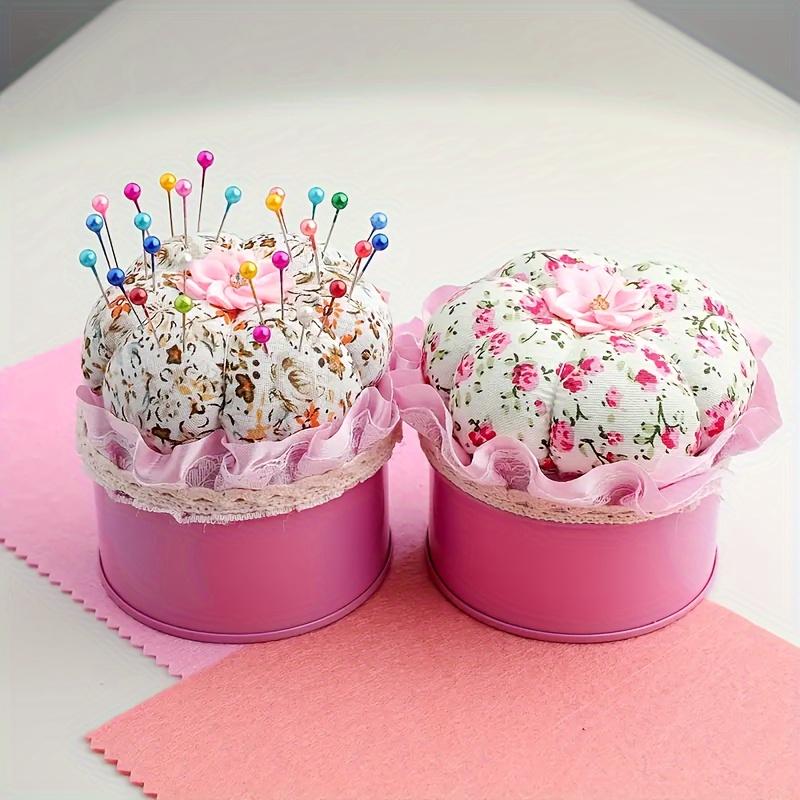 Floral Sewing Needle Insert, Storage Box with Pin Cushion Cover, Pin Holder Sewing Pin Organizer, for DIY Craft Hair Clip Daily Hand Sewing