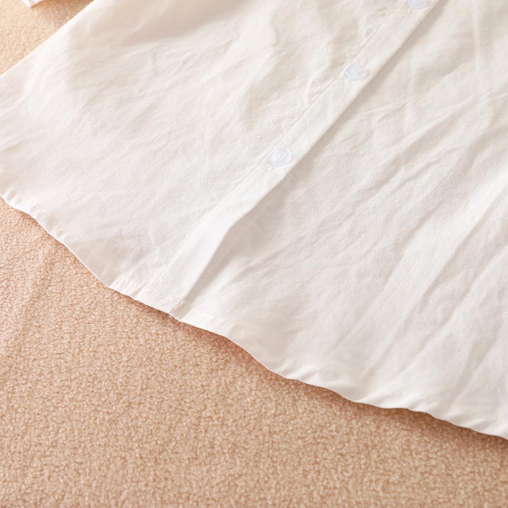 Girls White Shirt 100% Cotton 5-12T Embroidered Ruffled Collar Lace Trim Long Sleeved Top Kids Back To School Clothes