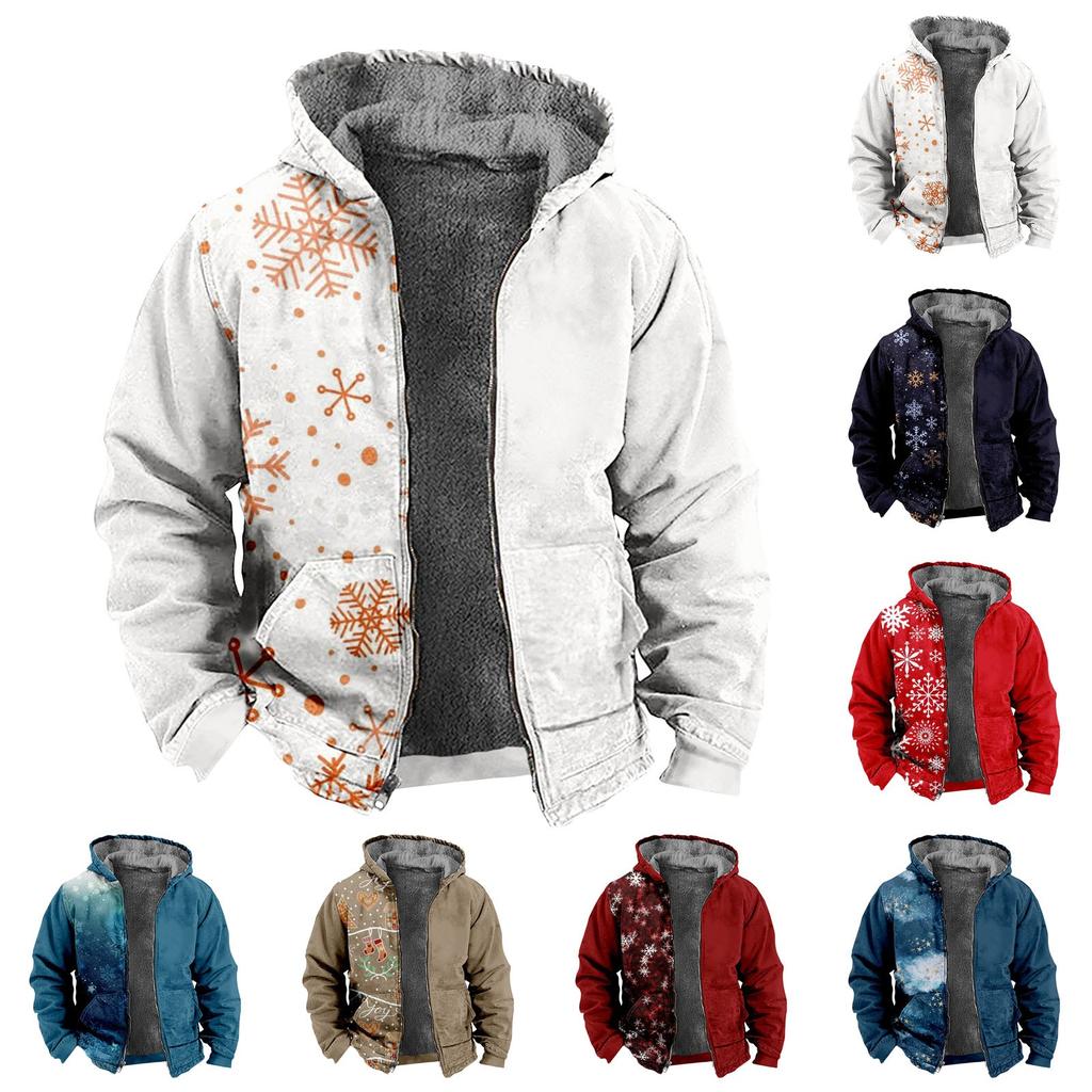 Men's Christmas Print Jacket Men's Spring And  Casual Trend Zipper Hooded Jacket