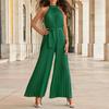 Women Jumpsuit Halter Pleated Summer Lace-up Wide Leg Jumpsuit Streetwear