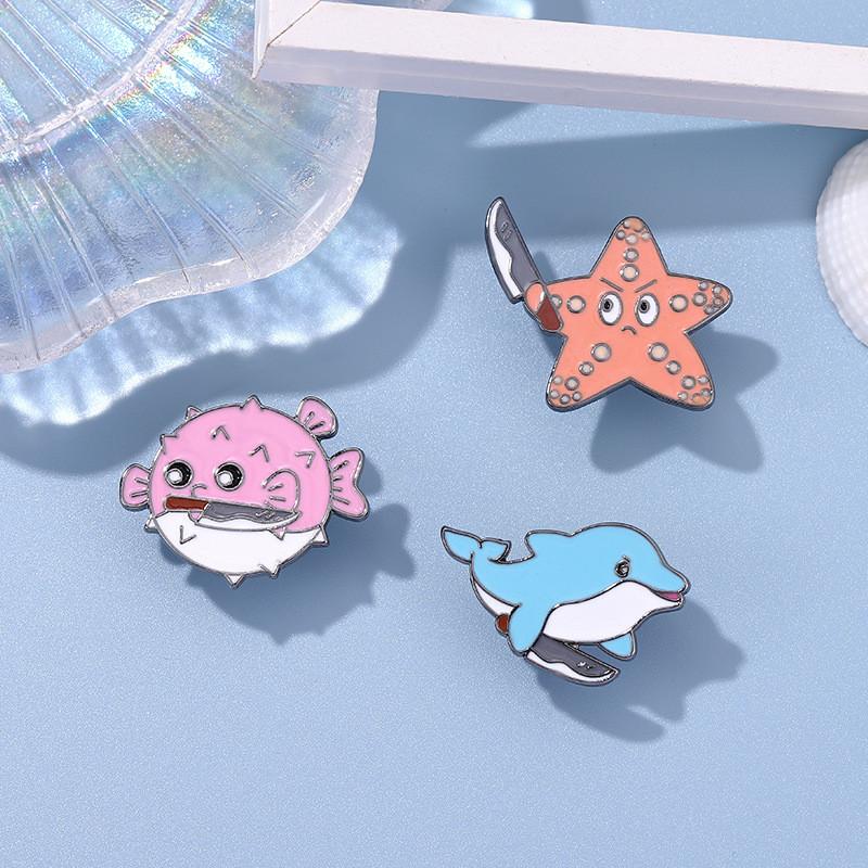 Unique Ocean Animal Series Brooches Featuring Stylish Starfish Pufferfish Turtle And Whale Designs