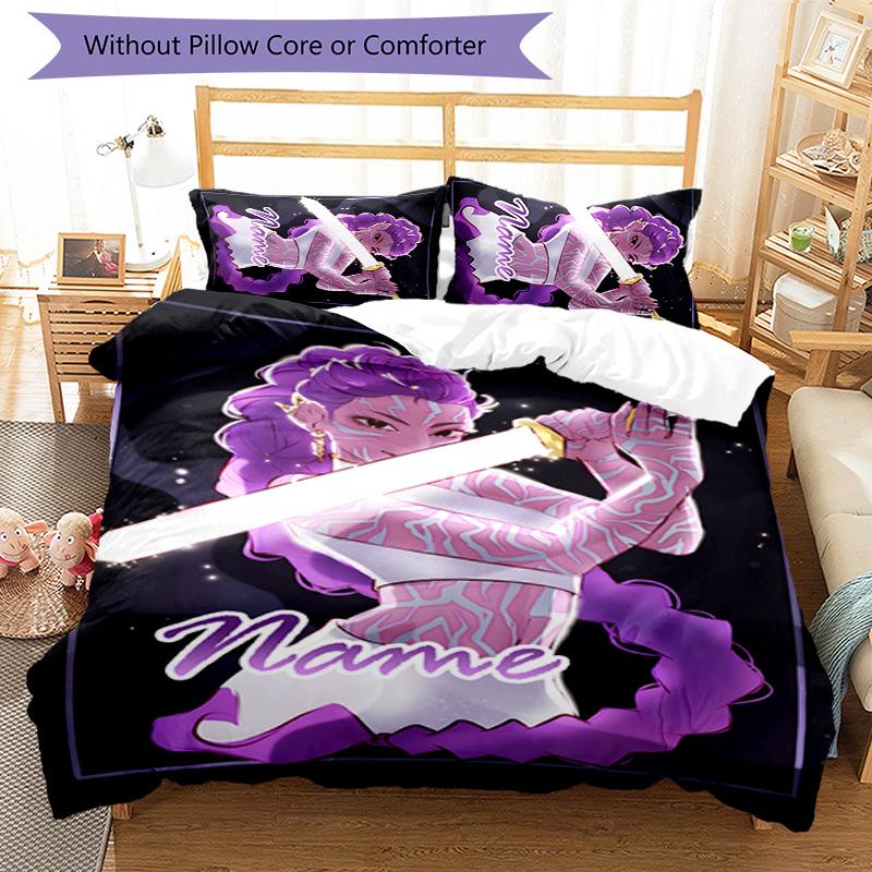 3pcs KPop Demon Hunters22 Cover Set - Personalized Name, HD Printed Bedding with 1 Cover and 2 Pillowcases - Perfect for Home Decor, Easy Care