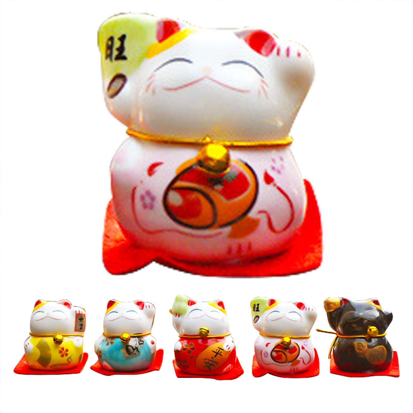 

5Pcs Fortune Cat Figurines Small Cute Bright Colors Smoothing Lines Maneki Neko Figurines for Car Table Shelf